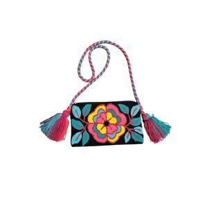 Crossbody floral tassle embroidery small purse yarn needlepunch chenille bermuda